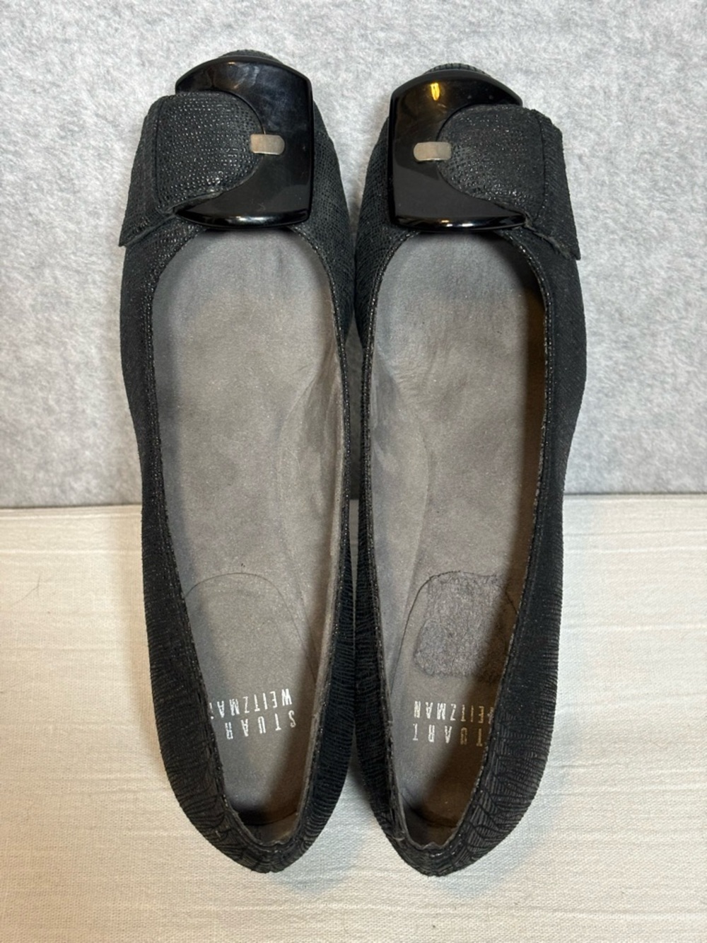 Stuart Weitzman Bucalina Textured Buckle Wedge Shoes-Black-Women Size 6.5 - Picture 10 of 11